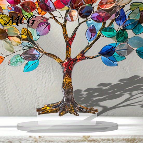 Buntes Baum des Lebens Ornament für Schreibtischornament, Acryl-Tischplatten-Dekoration, Kreative Kunst Feuchtigkeitsbeständige Statue für Haus-Tischplatte Schlafzimmer Wohnzimmer