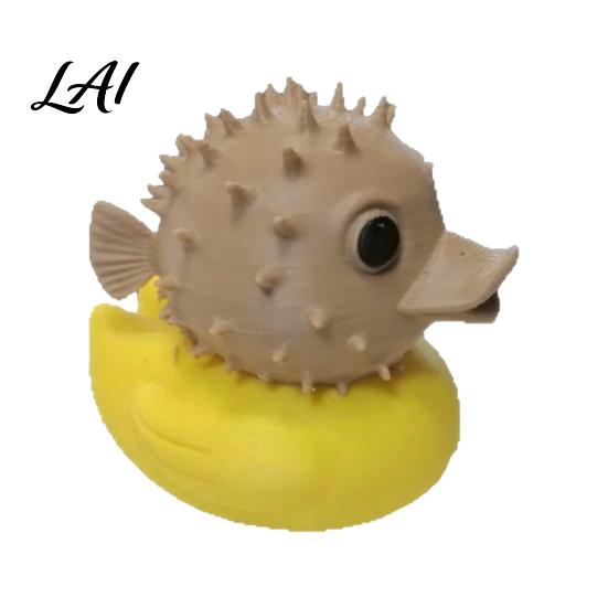 Bright Color Figurine 3D Printed Pufferfish Duck Figurine Cute Desk Decor Mini Cartoon Animal Ornament with Bumpy Eye-catching Car Accessory