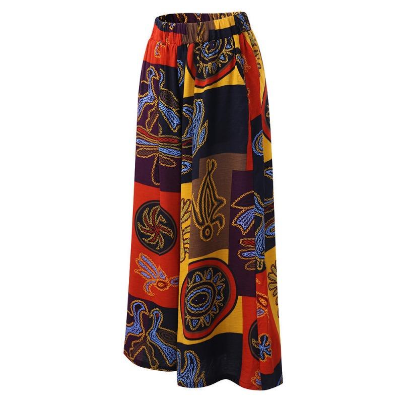 

VEZFAA Women s Fashion Casual Colour Block Print High Waist Trousers Pants & Capris M помаранчевий