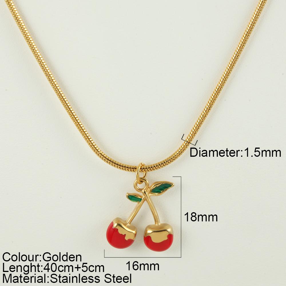 

Summer women s stainless steel pendant necklace golden chain strawberry watermelon cherry pendants women Zircon sets gift trend