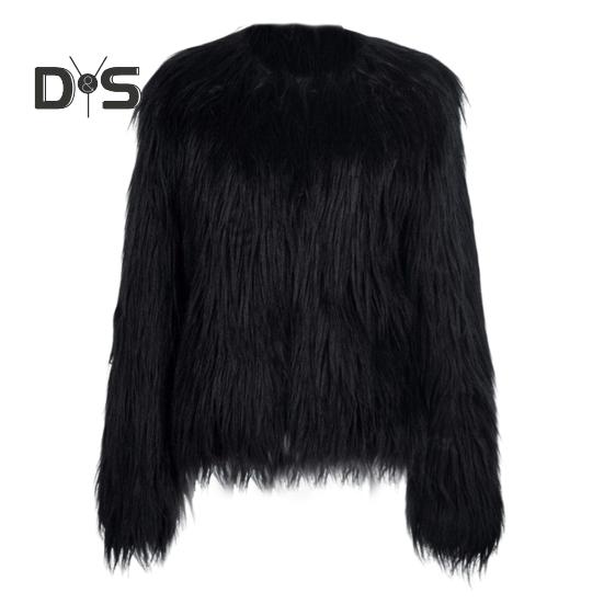 Women's Faux Fur Jacket Warm Plush Round Neck Coat Autumn Winter Long Sleeve Solid Color Furry Coat for Casual Street Wear Shopping
