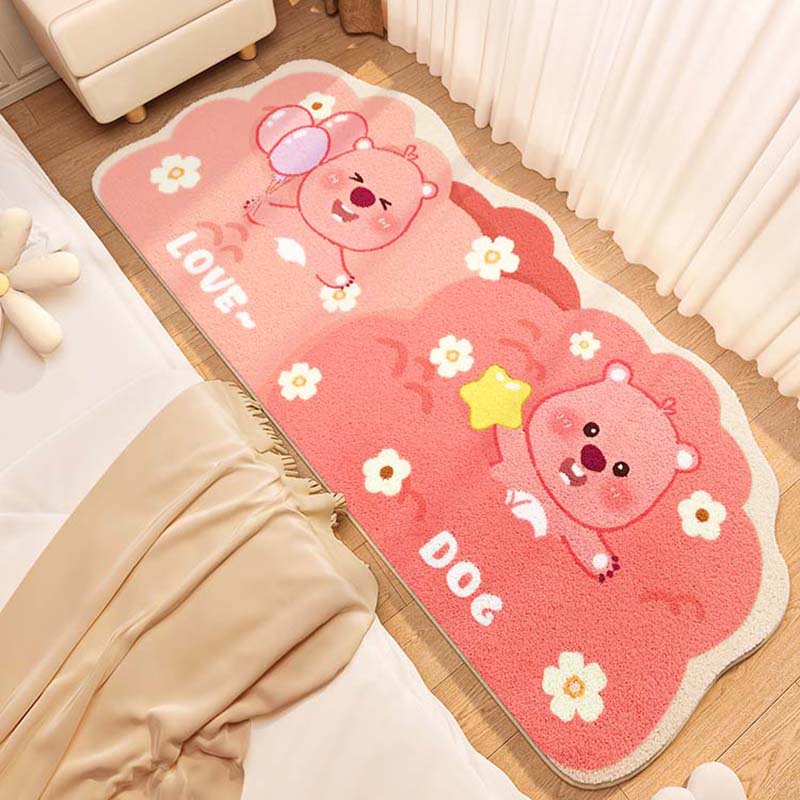 Cute Bedroom Decor Bedside Rug Irregular Shape Carpets for Living Room Green Plush Carpet Fluffy Soft Cartoon Non-slip Floor Mat