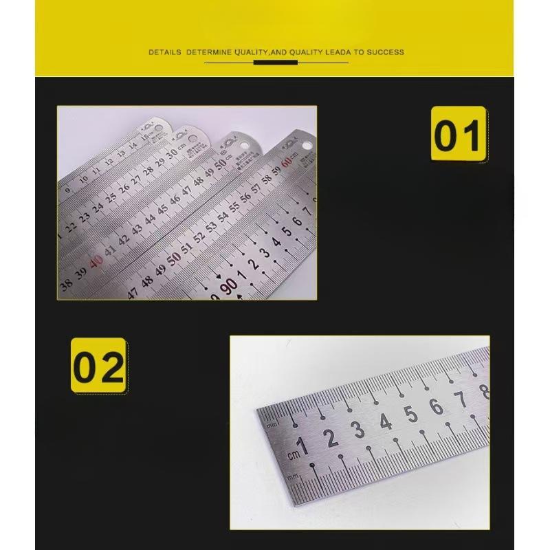 1 Pz Righello Alba Acciaio Inossidabile Alta Precisione Laser Lettera Rossa Bifacciale Ispessito