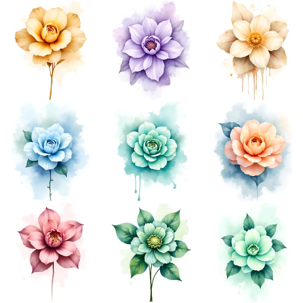 9pcs Temporary Tattoo Floral Stickers Temporary Tattoo Stickers Flower Stickers For Cheeks Chest