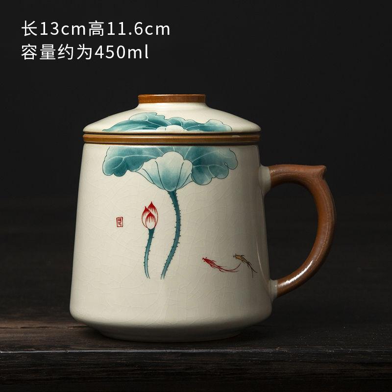 Chinese Ru Kiln Teacup Blue And White Ceramic With Lid Tea Separation Water Cup Household Special Tea Cup Office Mug
