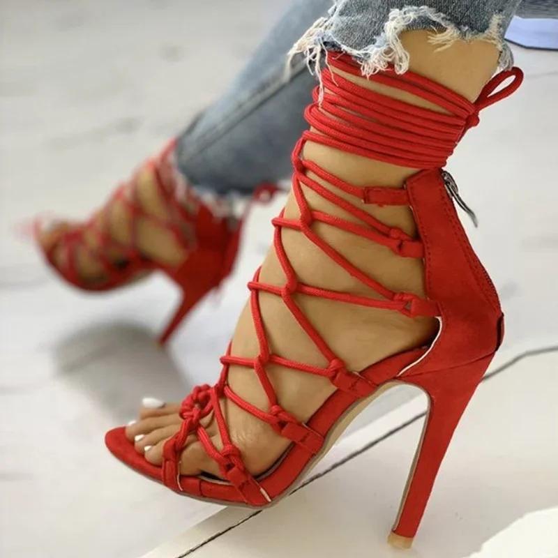 Fashion Women Sandals Sexy High Heels Shoes 2025New Summer Fashion Cross Strap Open Toe Women's Sandals Pumps Shoes