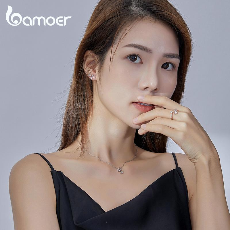 Bamoer Hot Style Real 925 Sterling Silver Ginkgo Leaf Stud Earrings For Women Wedding Small Earrings