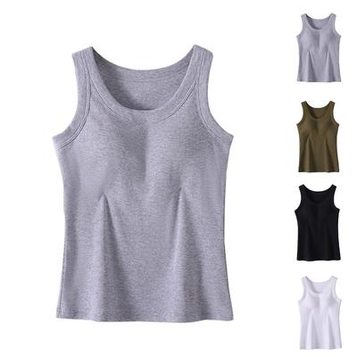 Women's Solid Color Vest Without Wires, Padded Round Neck Bottoming Top