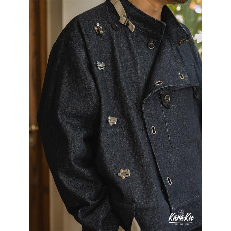 13oz Denim Swedish Military Motorcycle Jacket Indigo Blue XL [karaku]