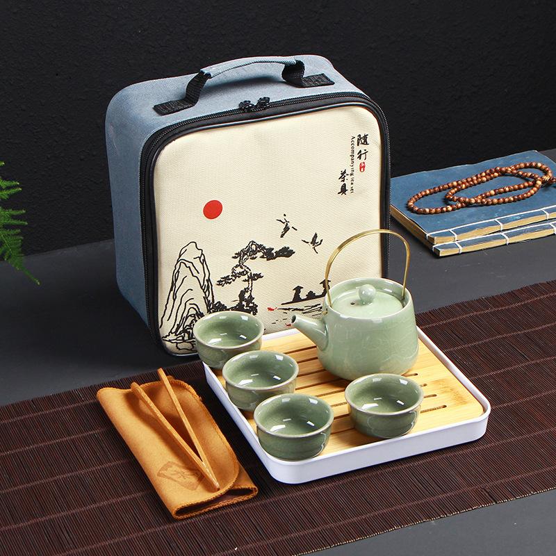 Portable Ceramic Ding Kiln Travel Kung Fu Tea Set Kuaike Cup Storage Bag Company Event Gifts