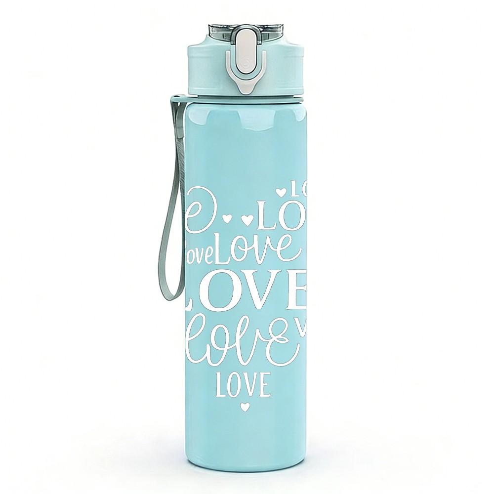 1PC Light Cursive Love Letter Print 750ml Color Plastic Sports Water Bottle Leakproof Flip Straw Lid Suitable for Sports Office Home Use