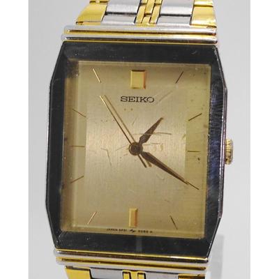 Used Working SEIKO Rectangular Tank 5P31-5000 Watch Y411 Quartz Seiko Gold Dial