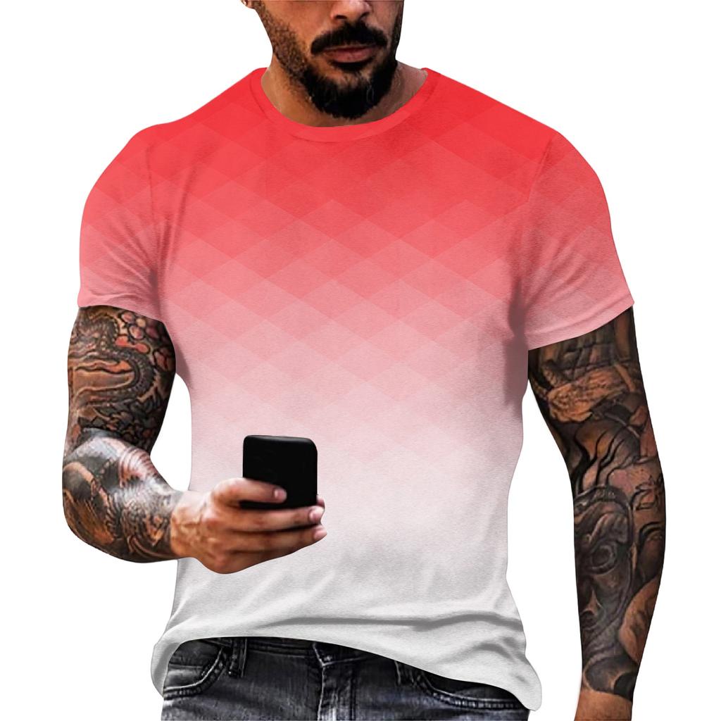 Men's Casual Loose Fit Short Sleeve T-Shirt Gradient Print Crew Neck Lightweight Soft Fabric Summer Wear