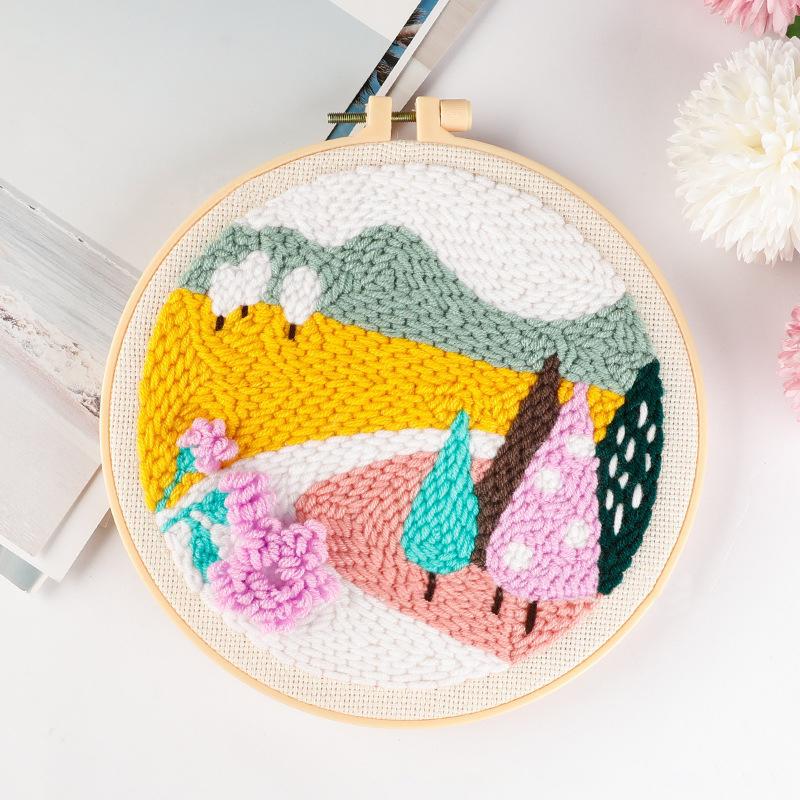 Russian DIY Punch Needle Embroidery Kit: Includes Yarn, Needle, Latch Hook, & Hoop for Knitting & Ornament Crafting