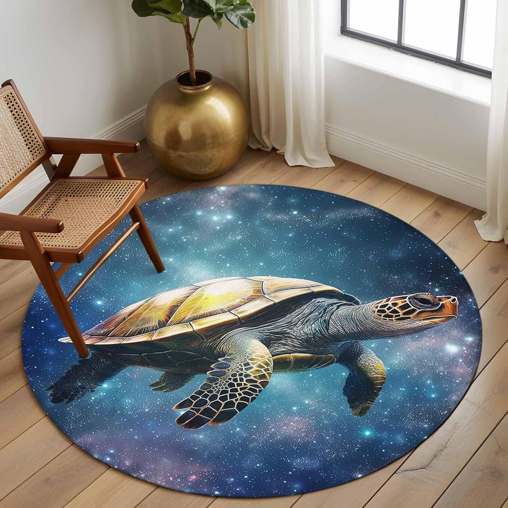 Sea Turtle Carpet Underwater World Coral Starfish Pattern Print Rug Ocean Lover Home Decor Kids Room Circle Non-Slip Floormat