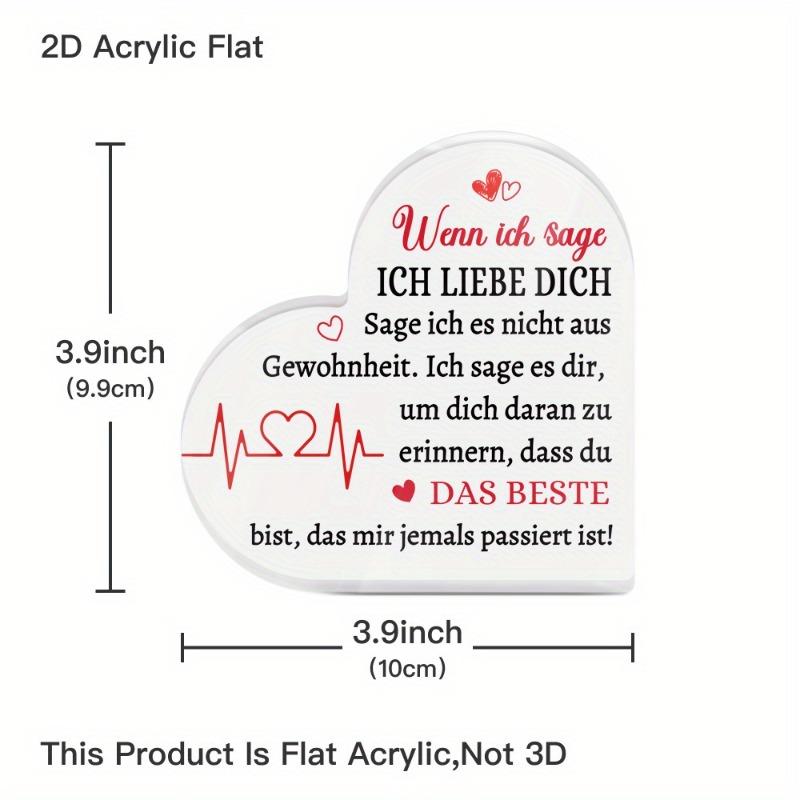 Décoration de bureau en forme de cœur 2D plat « Quand je dis JE T'AIME, ce n'est pas par habitude » Allemand, Convient pour la décoration murale, le porche, la chambre, la villa, l'acce