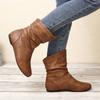 Size 36-42 Autumn Women Leather Short Boots Slip on Pleated Round Toe Low Heel Women's Boots Botines Para Mujeres Botas