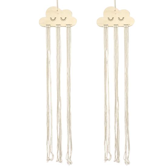 2 Pcs Wooden Cloud Hair Clip Organizer with Princess Headband Accessories, DIY Storage Hanging Pendant for Office Home Desktop Tabletop Organizer