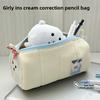 Cream Cartoon Pencil Case With Large Capacity For Students And Office Use