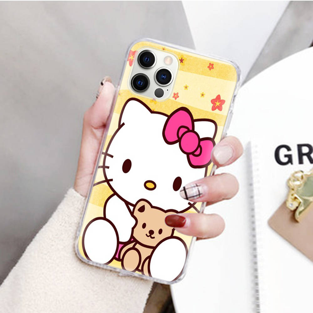 JZ3 Love Hello Kitty Transparent Case for Samsung A04 A14 A23 M33 M53 Realme 10 9 C35 C55 VIVO Y02 X80 Infinix Hot 30 Note 11 Tecno Spark 8P Pro