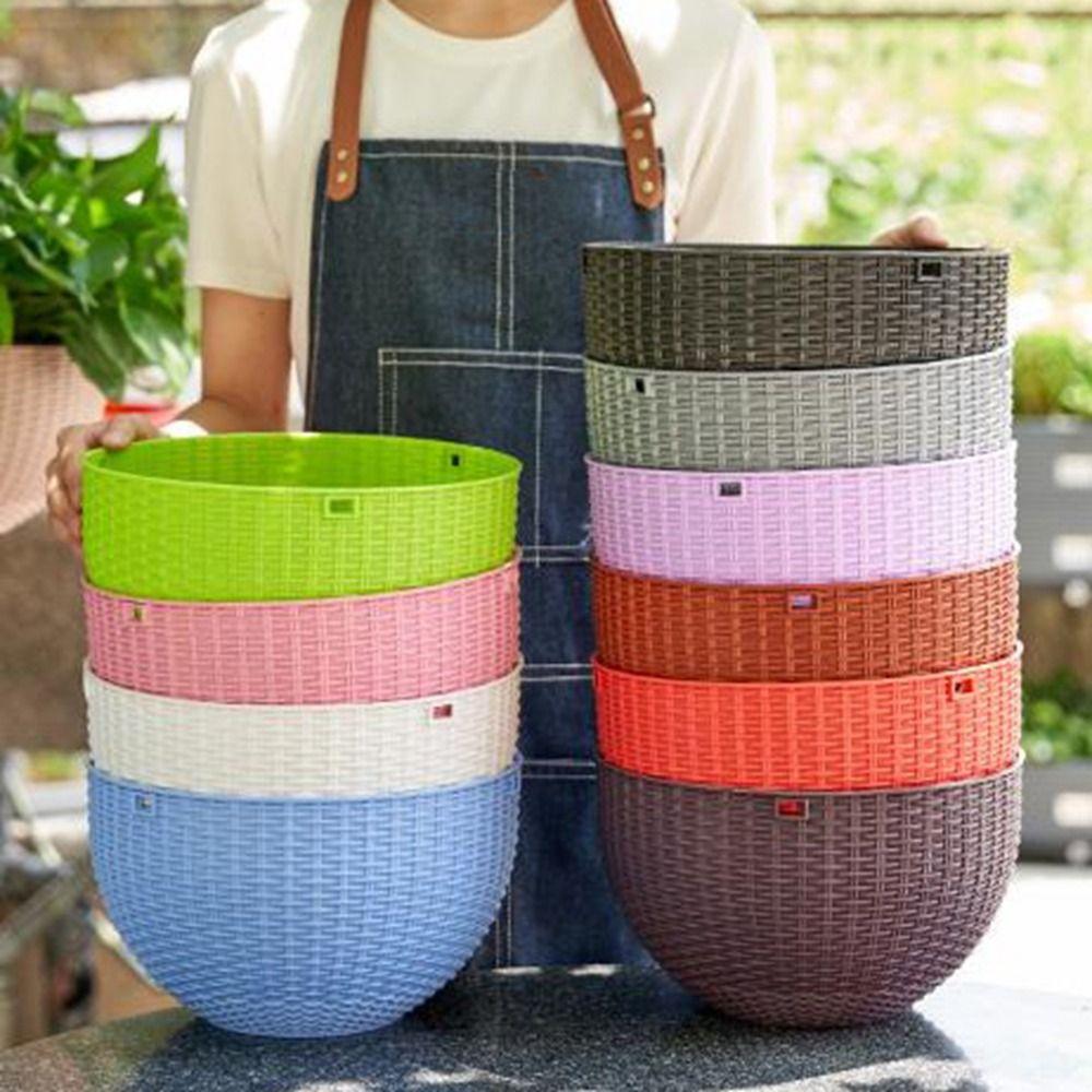 Plastic Imitation Rattan Hanging Pot European Style Macrame Plant Hanger  Garden