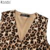 ZANZEA Women Casual Button V-Neck Leopard Print Sleeveless Vest Tops