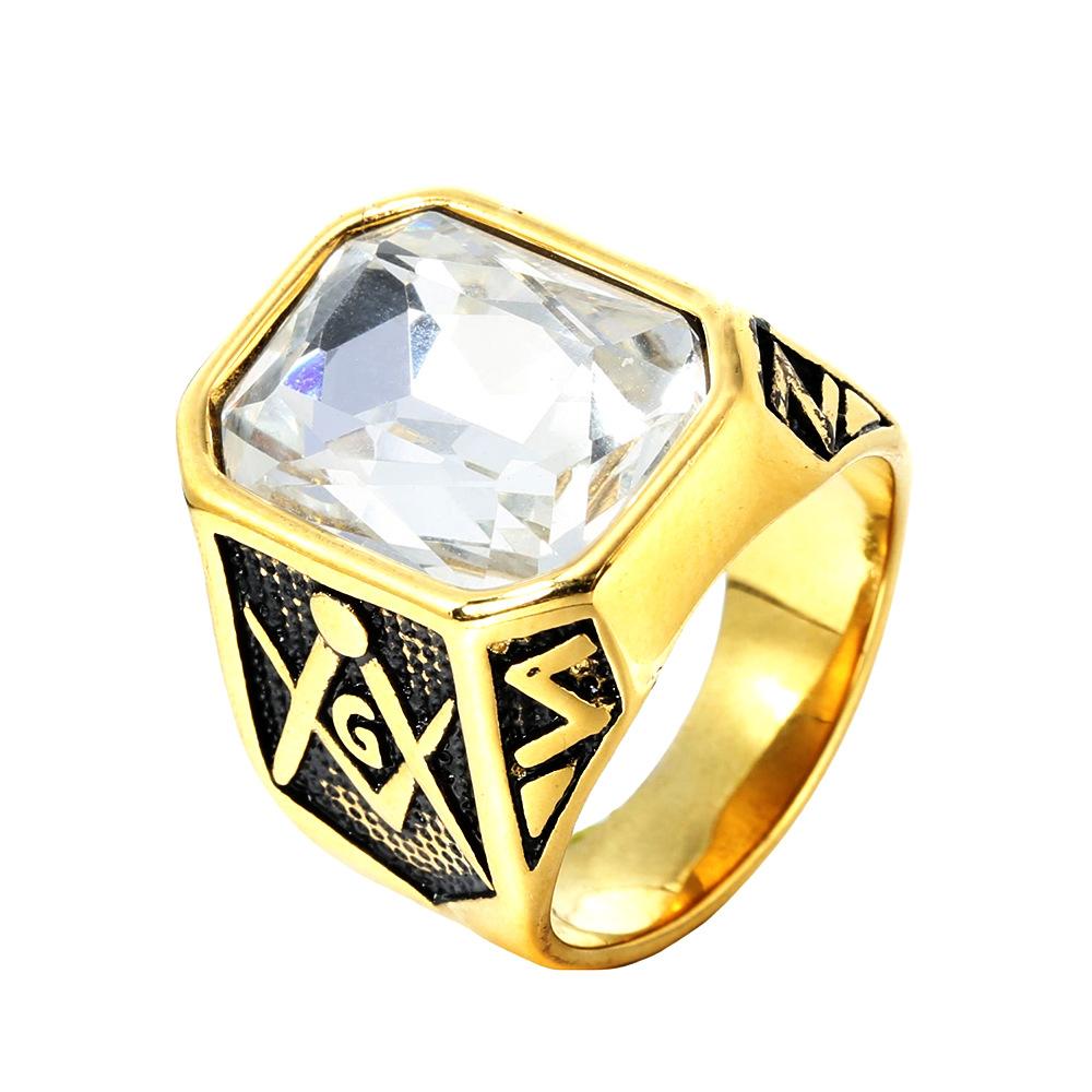 Trendy Gold Plated Titanium Ring with Colorful Gems Punk Style Stainless Steel Jewelry