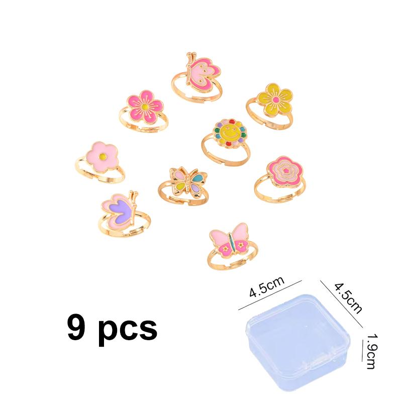 6/12/36pcs Cute Adjustable Rings Children Girls Pretend Play Makeup Toys Cartoon Crystal Jewelry Alloy Animal Enamel Rings