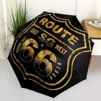 1 Route 66 Umbrella, One-touch Button Opening and Closing, Eight Iron Ribs for Compact Windproof - Road of Hope Pattern, Portable Windproof Design