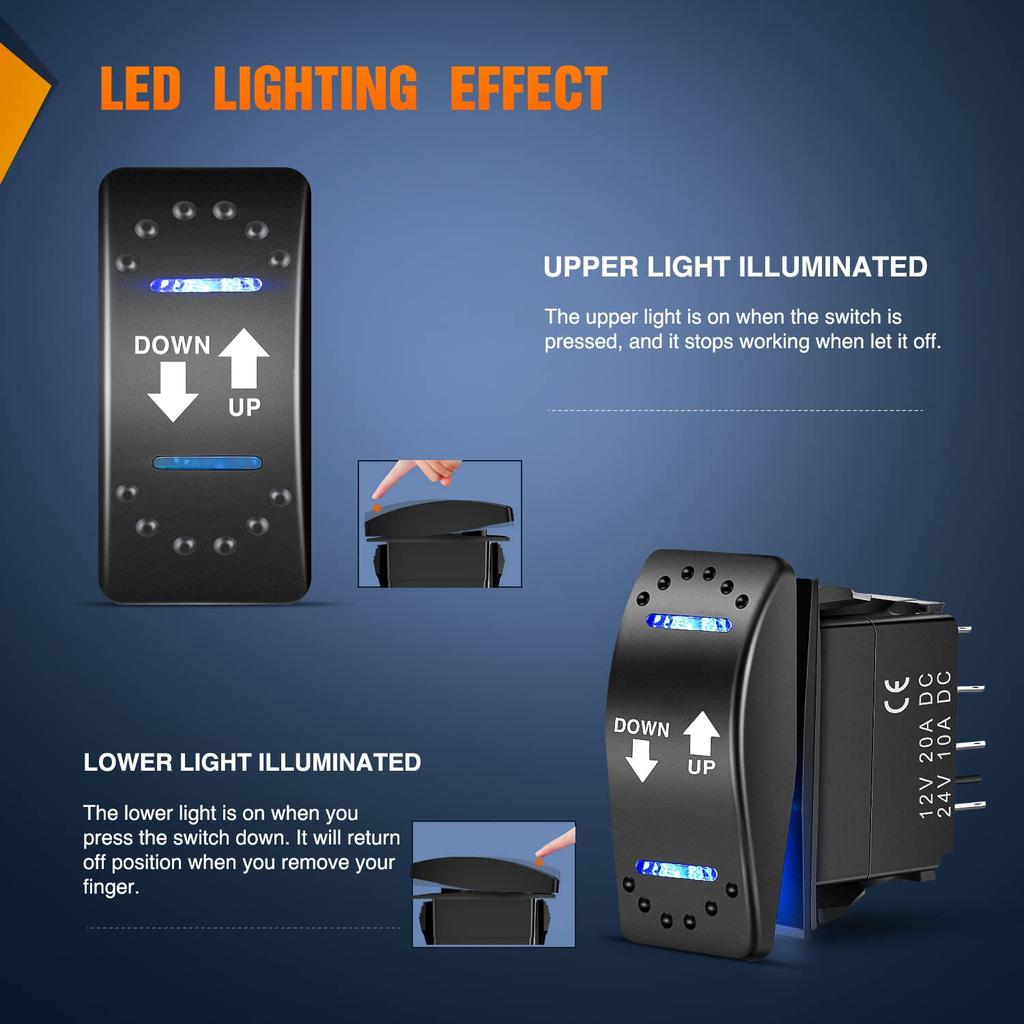 Nilight Polarity Reverse DPDT 20A Momentary Rocker ON OFF ON 12V 24V Toggle Switch with Jumper Wire for Controlling Motors for and Linear Down-Up