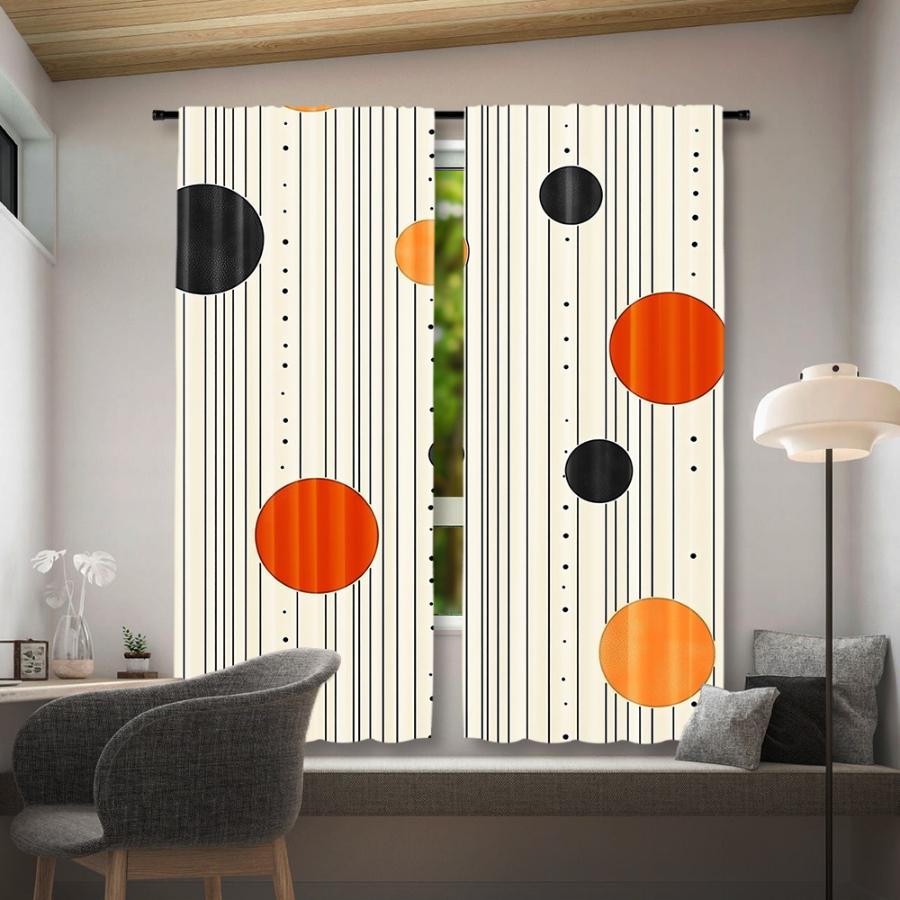 Digital Printed Curtains with Line Art Sun Design, Stylish Window Drapes for Living Room Bedroom Home Decoration and Kitche