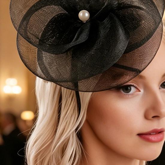 Women Fascinators Hat Headband Base Design Stable Non-Slip Lightweight Mesh Flower Shape Headgear Tea Party Hat Accessories
