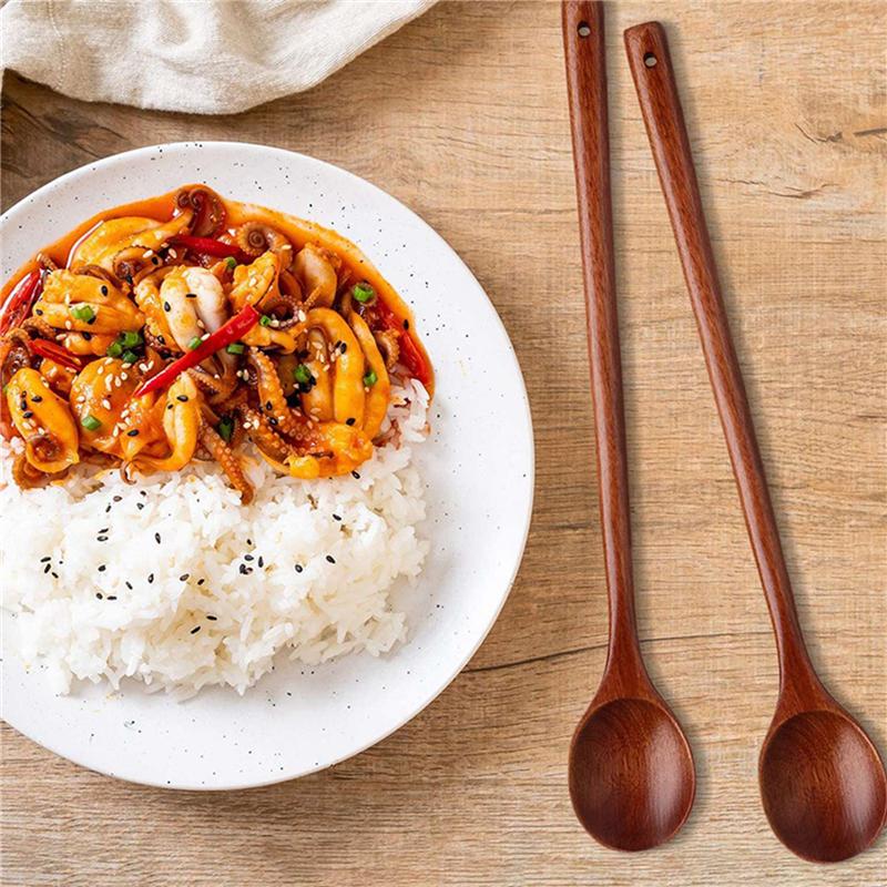 6 Pcs Wooden Mixing Spoons Kitchen Soup Serving Spoons Long Handle Cooking Spoons For Kitchen Stirring Serving Cooking-B61B