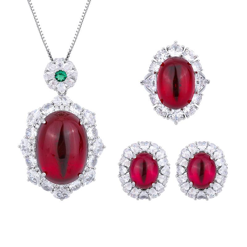 Jewelry Copper Bottom Gold-Plated Ice Seed Fluorescent Denier-Shaped Red Corundum Luxury Set Stone 18 * 25-13 * 18