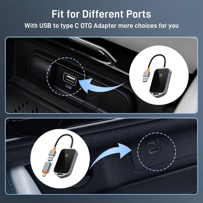 Wireless Adapter Auto 2 in 1 Dongle Builtin 2.4GHz/5.8GHz Wireless Connection Bluetooth-compatible