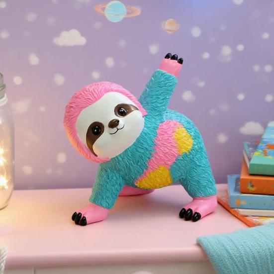 Colorful Yoga Sloth Statue Simulation Sloth Resin Figurine Sculpture Home Office Yoga Gym Desktop Decoration Ornament