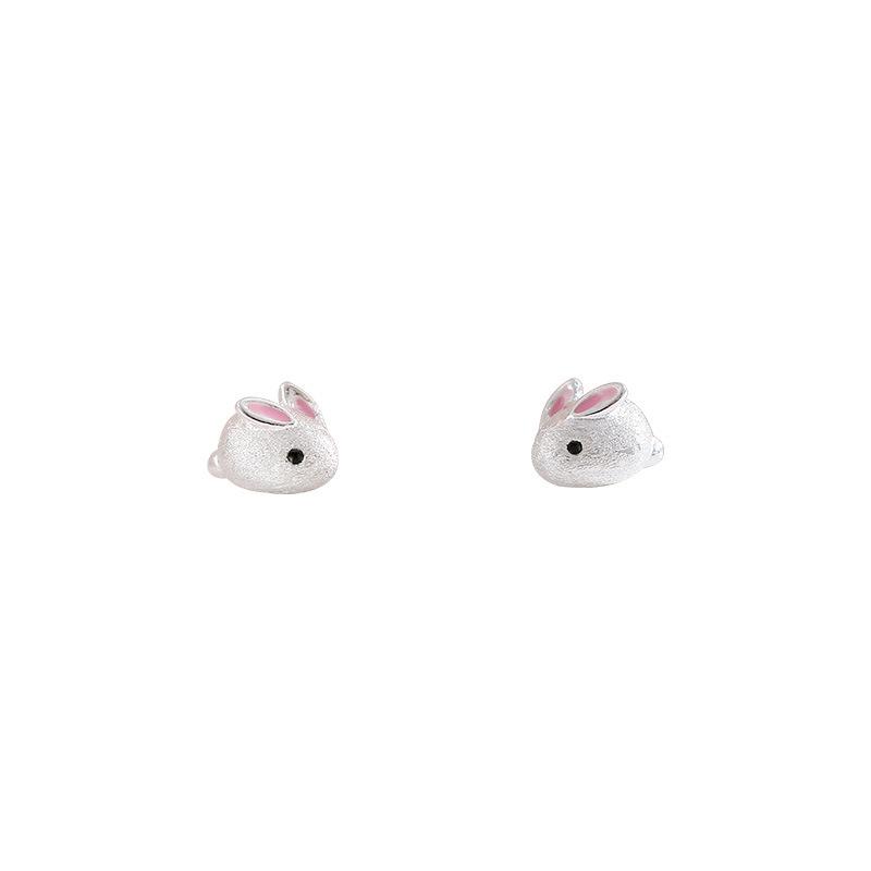Pink little white rabbit stud earrings for girls small fresh and cute girl heart Mori student super cute little white rabbit earrings
