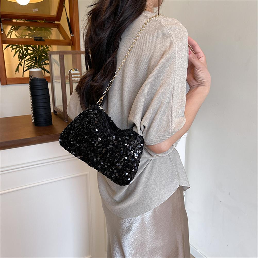 Ladies Trendy Crossbody Bag with Chain Versatile Satchel Bag Large Capacity Glitter Sequin Bag Female Work Date Commute Bag