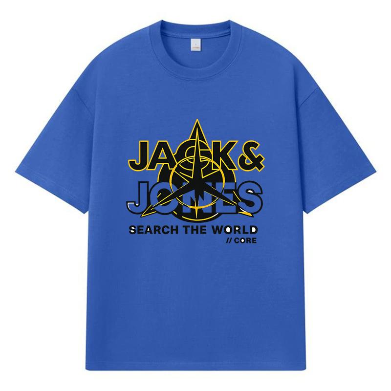 2026 Printed Graphic Jacks & Jones Logo Y2k Harajuku Streetwear 100% Cotton T Shirt Casual Oversized Summer Men T-shirt