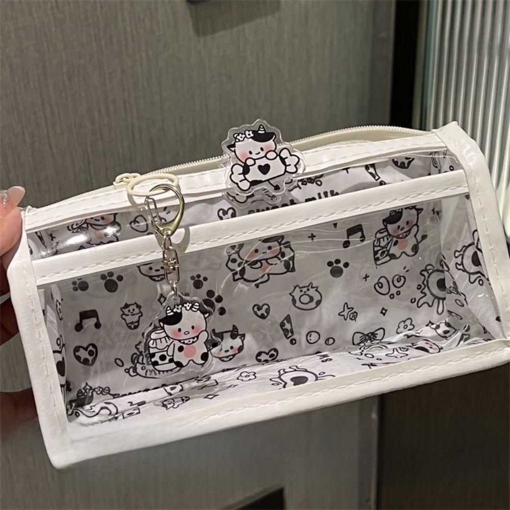 Cartoon Cute Cat Bow Pencil Case Transparent Large Capacity Stationery Bag Student Stationery Organizer Gifts