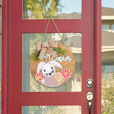 2024 Velikonoční dřevěná cedule Velikonoční zajíček Dekorativní závěsná Venkovní závěs na dveře na terasu