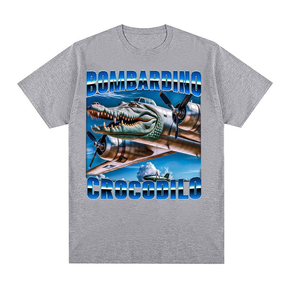 Bombardino Crocodilo Funny Crocodile Plane Bomber Meme T Shirts for Unisex Women Summer Pop Fashion Trend Oversized Cotton Tshirt
