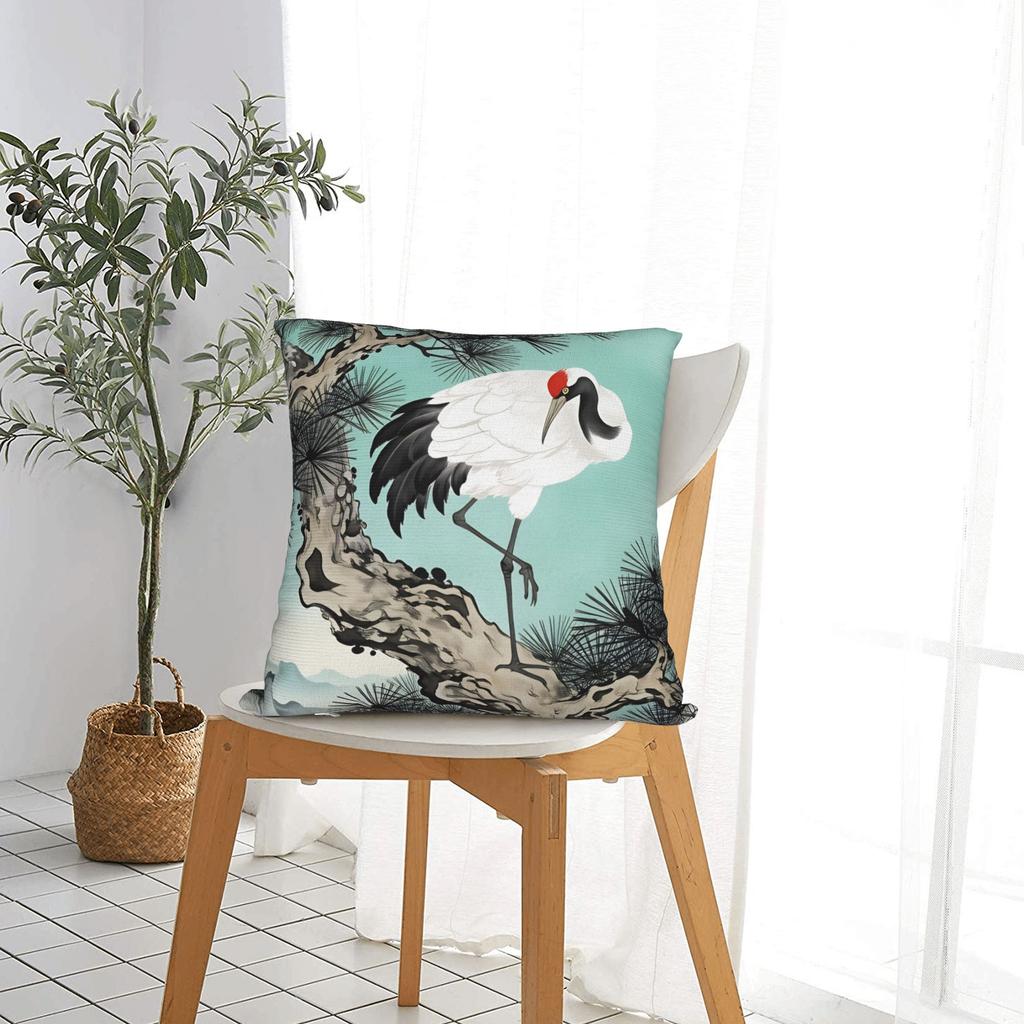 Pillow Cover Chinese Style Crane Vintage Pillow Case For Sofa Home Decoration Pillowcases