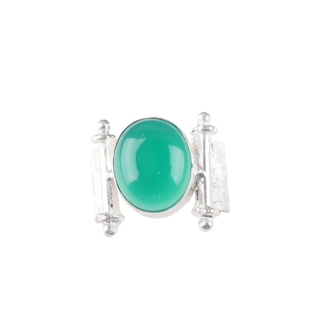 Natural Green Onyx Cab Gemstone 925 Sterling Silver Jewelry Handmade Women Ring RR-22-32
