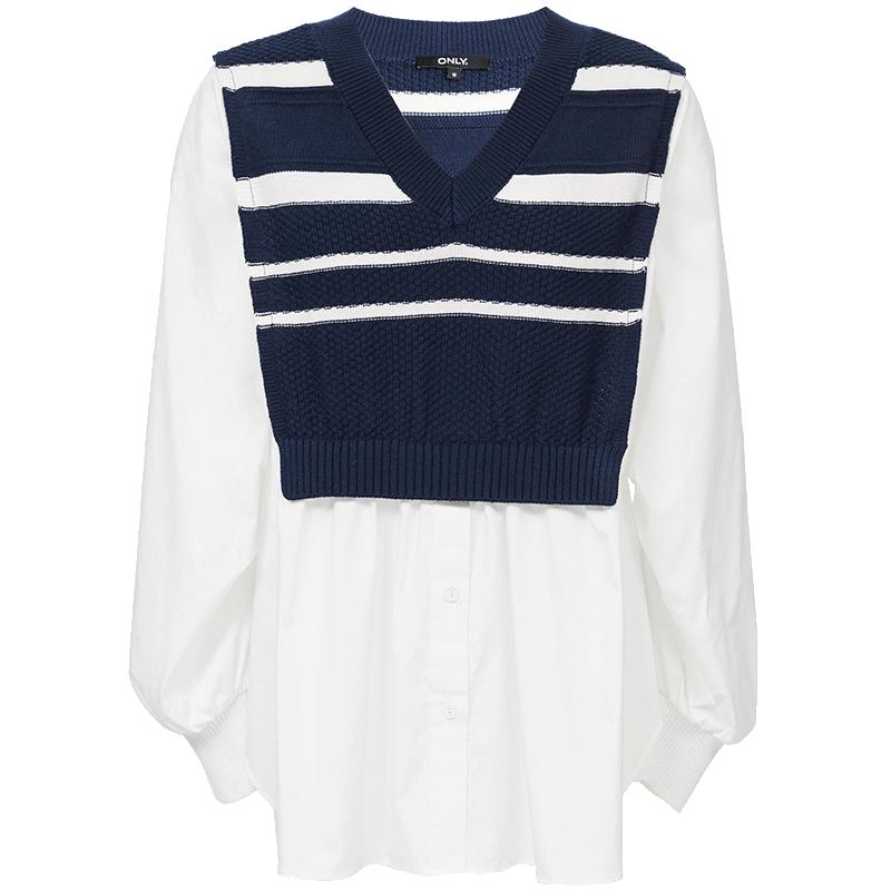 ONLY 2026 Spring Women's Faux Two-Piece Knit V-Neck Shirt