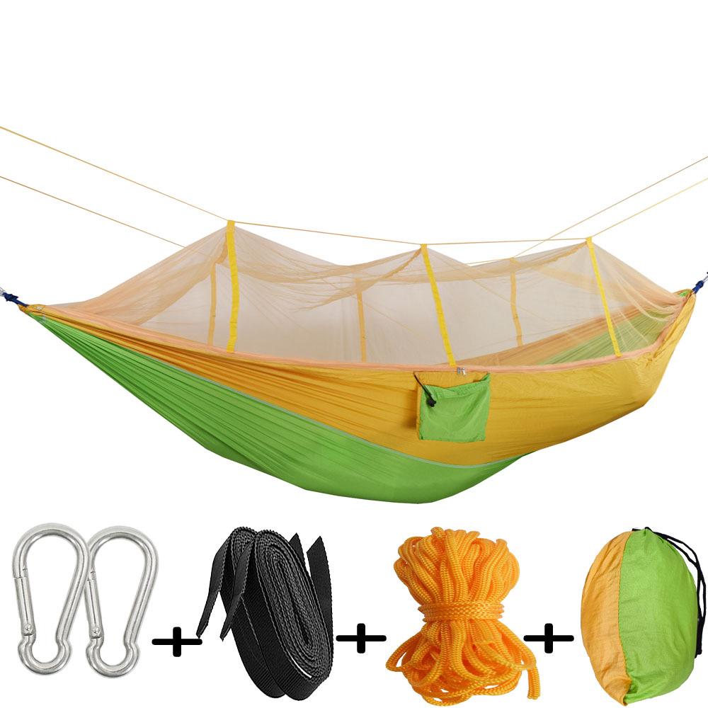 Outdoor Anti-Rollover Nylon Hammock with Mosquito Net - Single/Double Lightweight Parachute Cloth