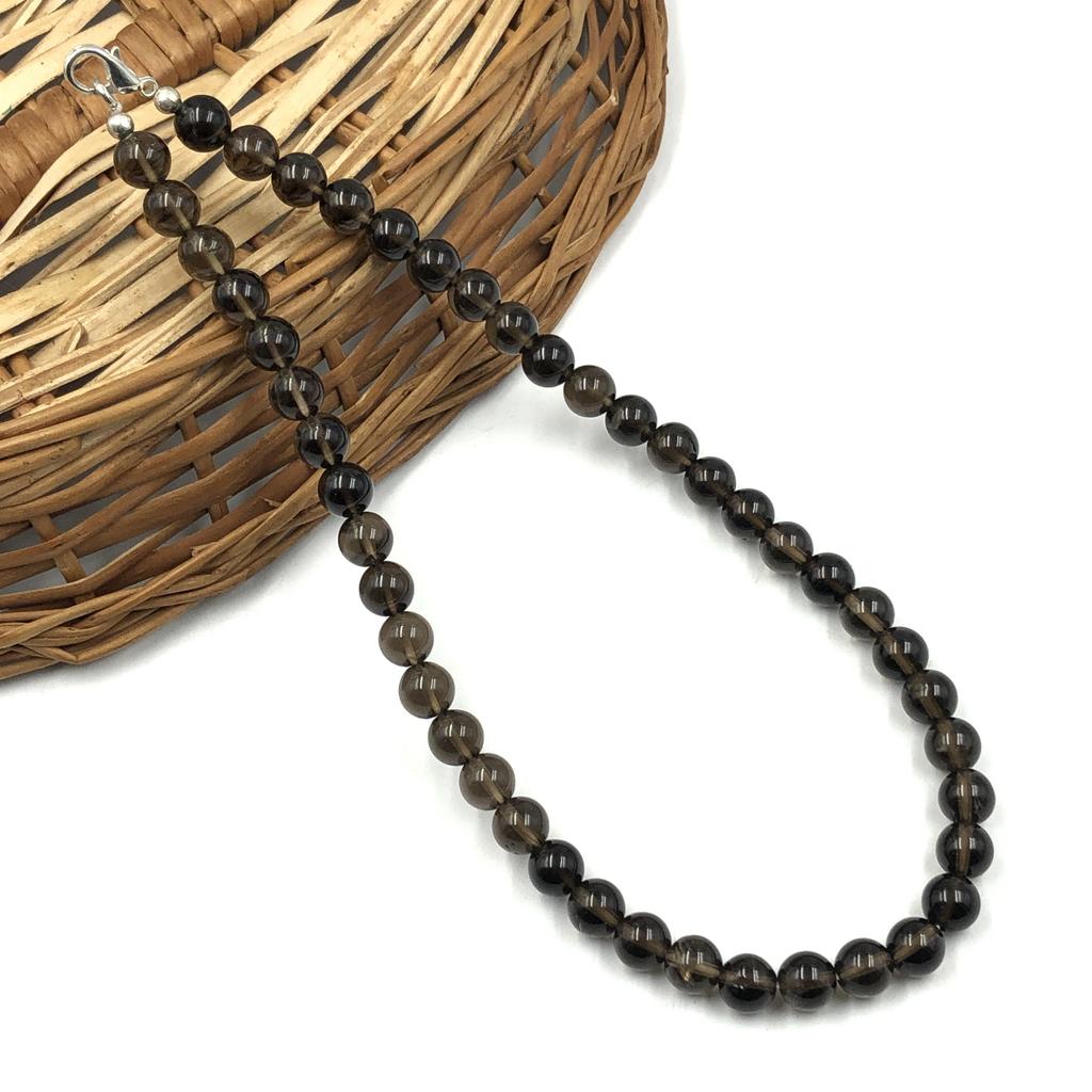 8mm Natural Smoky Topaz Gemstone Beads Jewelry Handmade Natural Beads Necklace 17-20" For Anniversary Gift 8BN-73