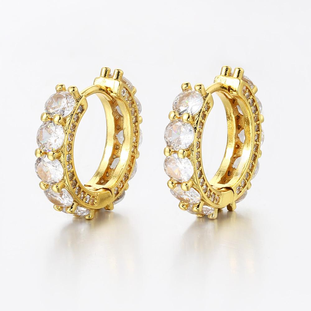 Hip Hop Full Diamond Big Ear Buckle Men'S Geometric Round Zircon Earrings Cross Rivets Hiphop Trend Earrings