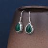 Huajie Waterdrop Shape Green Stone Pendant Earrings for Women Vintage Style Silver Fashion Ear