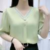 Women Hollow Out Lace V Neck Chiffon Blouses Summer Top Short Sleeve Shirt Casual Tops Blusas Mujer De Moda